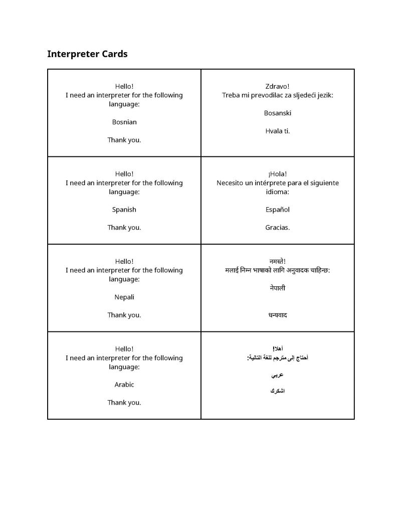 I need an interpreter Bosnian Spanish Nepali Arabic